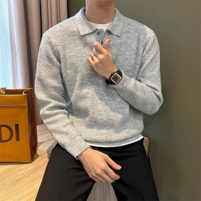 Gradle남자기본카라니트 긴팔 티셔츠 오피스 데일리 스웨터 남성니트티  맨투맨