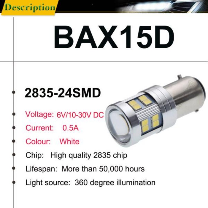 오토바이 LED 헤드 라이트 전구 BAX15D 2835 24SMD 모터바이크 스쿠터 오토바이 헤드 램프 헤드 라이트 자