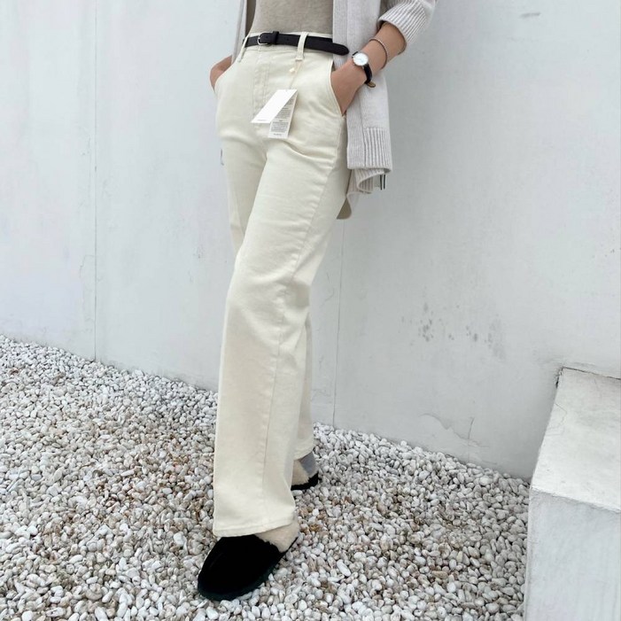 플로우진 피치크림청바지 더샌드 일자핏데님팬츠