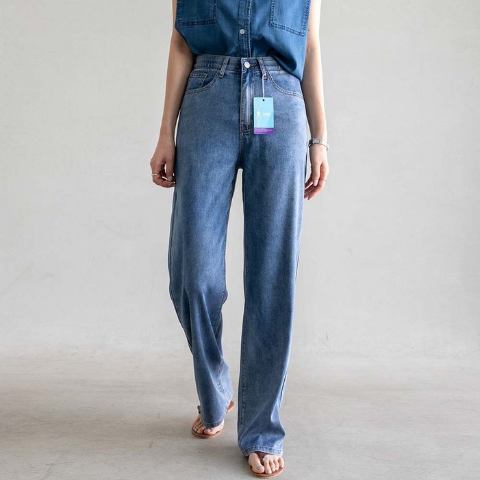 피핀 여성용 숏중롱 썸머 텐셀 밴딩 와이드 데님 710028