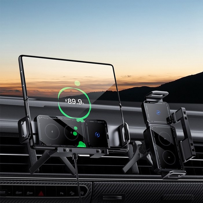 해브유 차량용 갤럭시 Z 폴드 FOLD 플립 아이폰 호환 고속 무선충전 360도 회전 송풍구 태블릿 핸드폰 거치대, 블랙