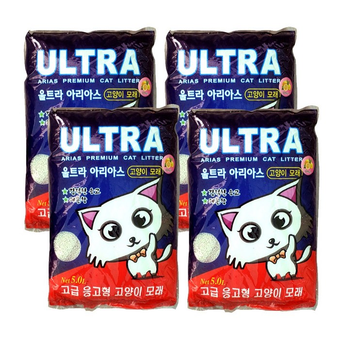 울트라 아리아스 벤토나이트 고양이 모래 레몬향 5L 4개