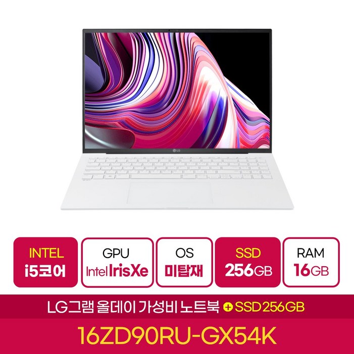 LG그램 16ZD90RUGX54K 올데이 인텔 i5 가벼운 대학생 사무용 인강 노트북, 16ZD90RUGX54K, Free DOS, 16GB, 512GB, 스노우화이트