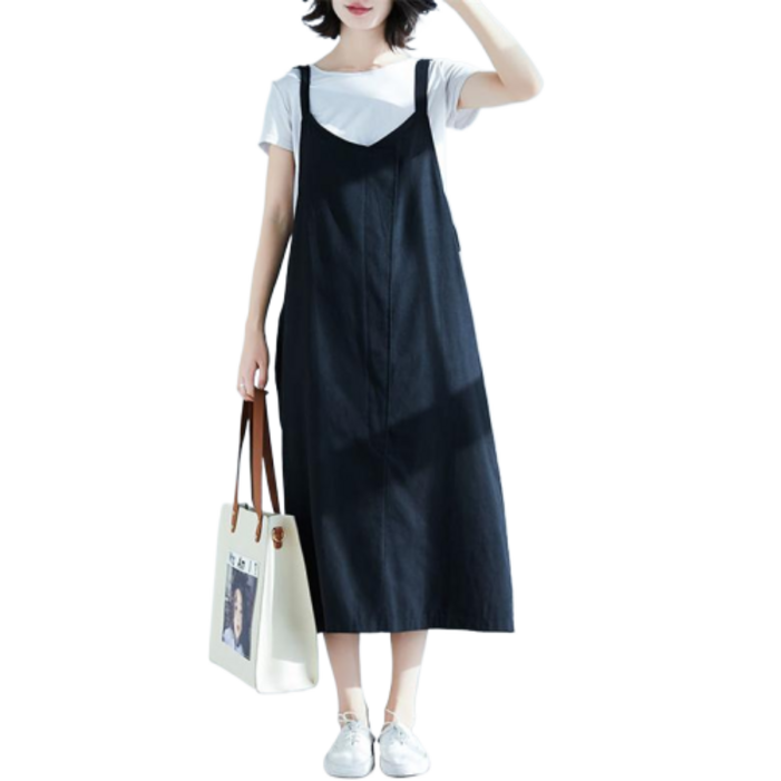 Vibrancy 봄 여름 멜빵원피스 린넨 무지 하객 민소매 바스락원피스 심플 데일리 여성 가을 멜빵 롱원피스