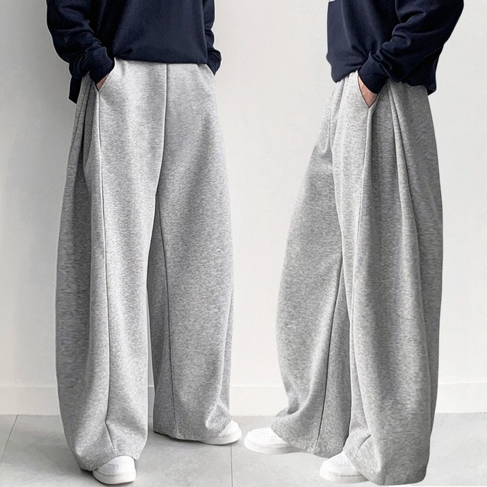 FITOJIM 남자 기모일반 사이드 핀턱 옆트임 와이드 팬츠 밴딩 츄리닝 트레이닝 바지