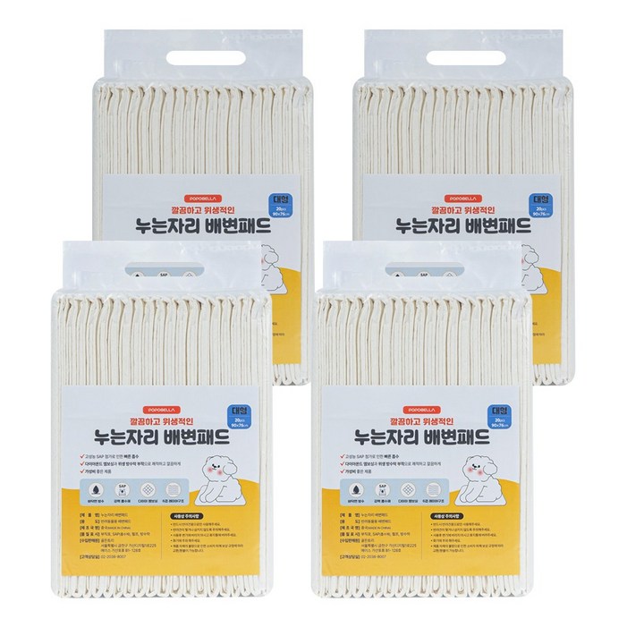 포포벨라 누는자리 배변패드 대형90x76, 4개, 20개입