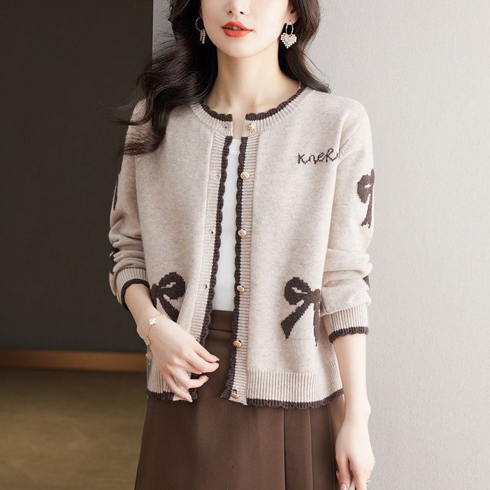 COSYEVNO 여성 니트 가디건 봄가을 단추 나비 자수 루즈핏 코트 니트