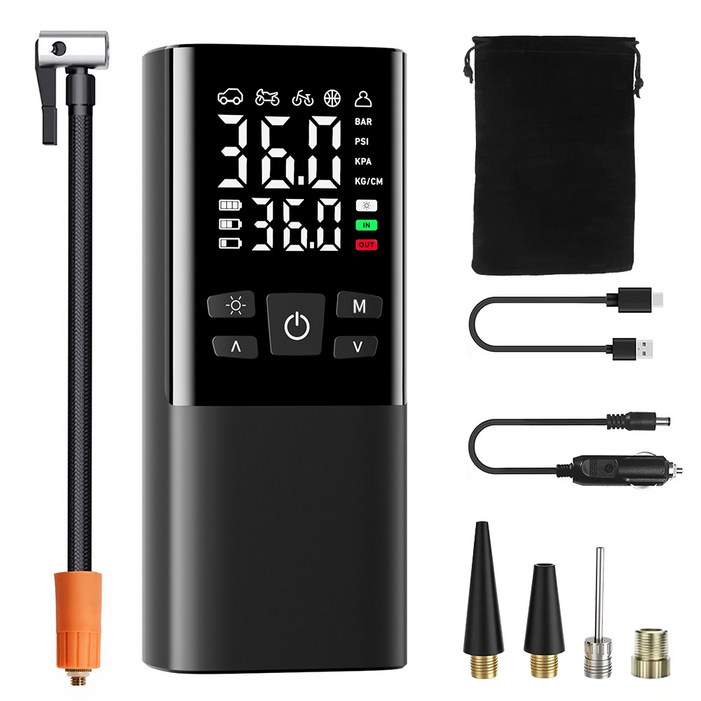 ACMEZING 타이어 공기압 주입기 휴대용 공기압 주입기  차량용 대용량 무선 다용도 에어 펌프 자전거 오토바이 구기 기압 주입기 7800mAh,