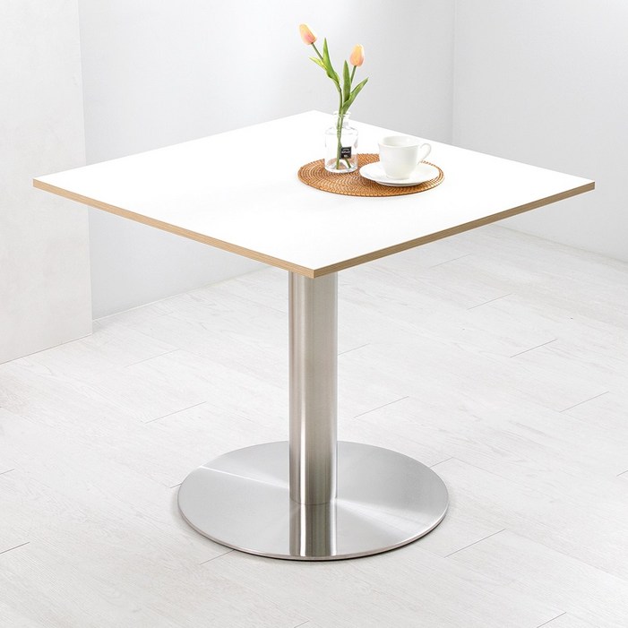 화이트 자작 엣지 800 사각 18T 텐 스텐 테이블, 화이트