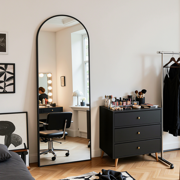 안토크 벽걸이 전신거울 3in1 아치형 전신경 원룸 가정용 지지대 거치형 스탠드 1450450, 블랙