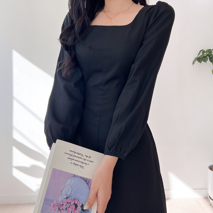 투디 스퀘어넥 퍼프소매 플레어 롱원피스 자체제작, 3color