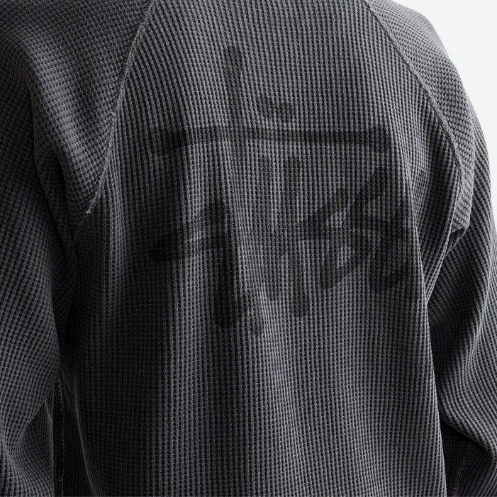 스투시 맨투맨 래글런 써멀 와플 롱슬리브 크루 워시드 블랙