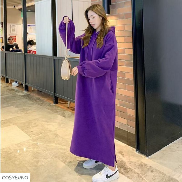 COSYEVNO 롱 원피스 기모 후드 빅사이즈 루즈핏 여성 맨투맨