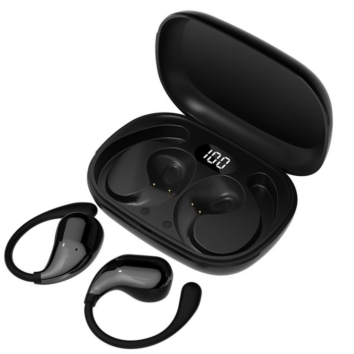 와피크 귀걸이형 오픈형 무선 블루투스 이어폰 R3 ENC 고음질 노이즈 캔슬링 C타입, 블랙