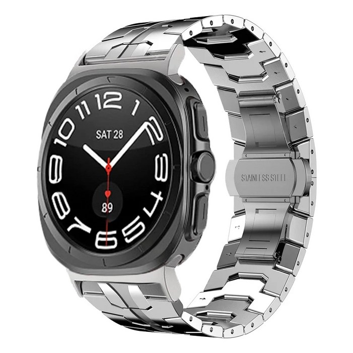 호환 Samsung 갤럭시워치울트라 ultra 고급 메탈 스트랩47mm, 실버, 1개