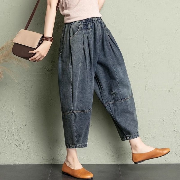 Gradle 여성 배기청바지 빅사이즈 밴딩 데님 팬츠 항아리 밴딩  청 바지 여자 와이드청바지데님 루즈핏 배기팬츠 스판 오버핏바지