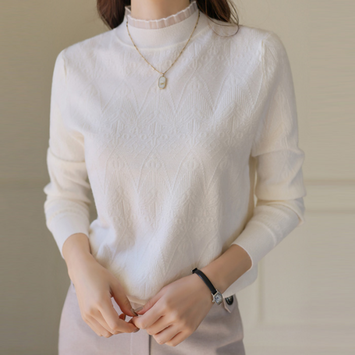 스타일온미 스타일온미  레니피 눈꽃 쟈가드 에스닉 텍스쳐 프릴넥 니트