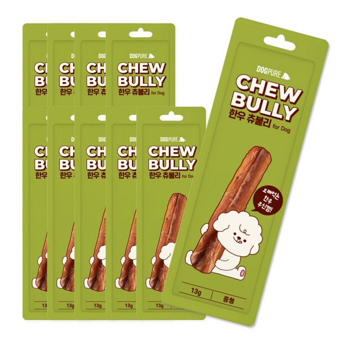 도그퓨어 한우 츄불리 중형 13gX10개 강아지간식 불리스틱 우신