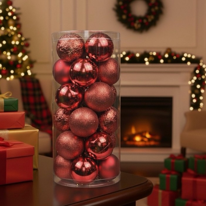 크리스마스 오너먼트 지니밸리 트리 장식볼 대형 24개, 레드