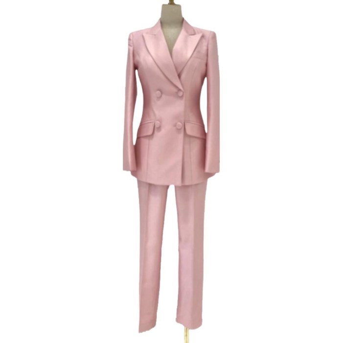 그루밍 grooming 여성 고급 핑크 더블 버튼 호스트 연예인 정장 9부 투피스 세트