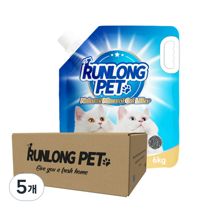 벤토나이트 고양이모래 RUNLONG 초미세무분진 와이오밍산, 10L, 5개, 무향
