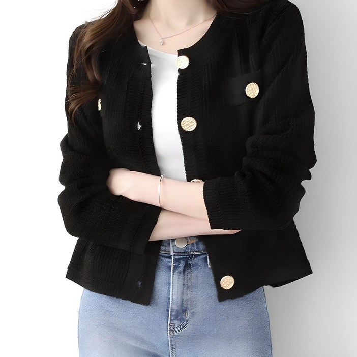 제니트 여성용 기본핏 라운드넥 골드버튼 소미 트위드 가디건 g1255