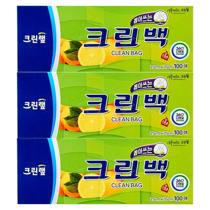 크린랩 뽑아쓰는 크린백 25cm x 35cm, 중M, 100개입, 3개