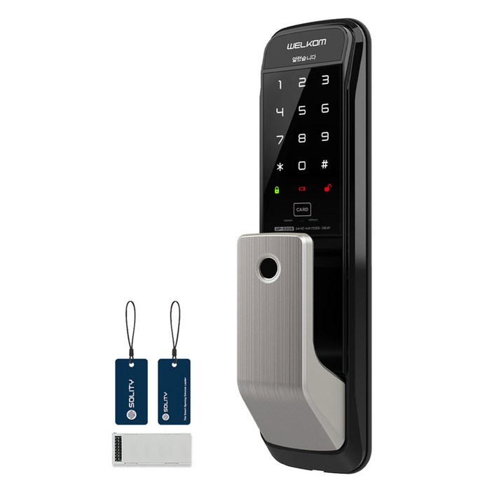 솔리티 웰콤 와이파이팩 무타공 푸시풀 지문인식 디지털손잡이 있음 도어락 WP530B, WP530B, 고객직접설치