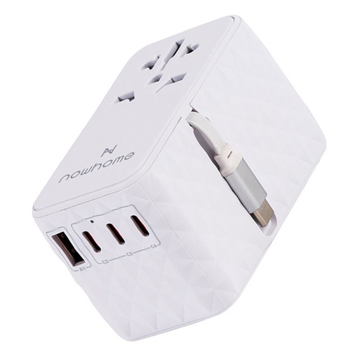 나우홈 USB 5포트 PD PPS 85W 여행용 멀티탭 에브리웨어  파우치 세트, 스노우 화이트, 1세트