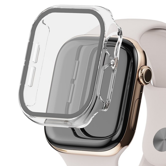굿밸류 애플워치 풀커버 강화유리 액정보호 케이스, 투명, 1개