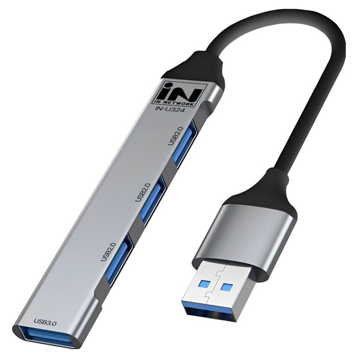 인네트워크 USB3.0 1포트 USB2.0 3포트 알루미늄 초슬림 USB 4포트 확장 허브 IN-U324