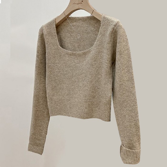 페이릿 여성용 톤 다운 스퀘어넥 크롭 니트