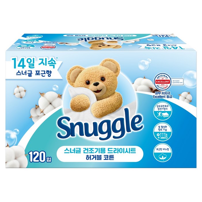 스너글 건조기용 드라이시트 허거블코튼 본품, 120개입, 1개