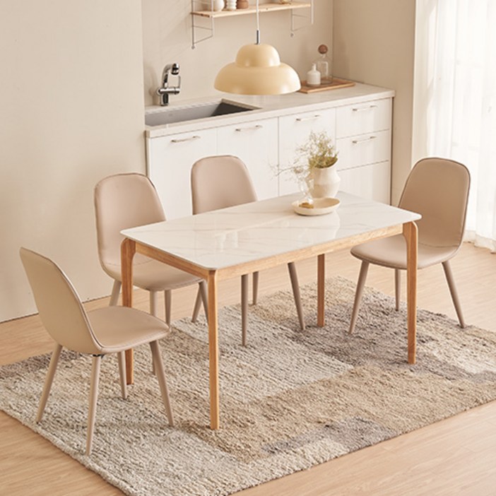 잉글랜더 캐츠 통세라믹 고무나무 원목 4인용 식탁 + 의자4p 세트 방문설치