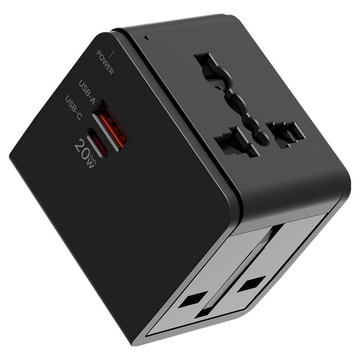 누아트 Gan PD 20W 고속충전 해외 여행용 멀티 어댑터 2포트 C타입  USB 포트 블랙