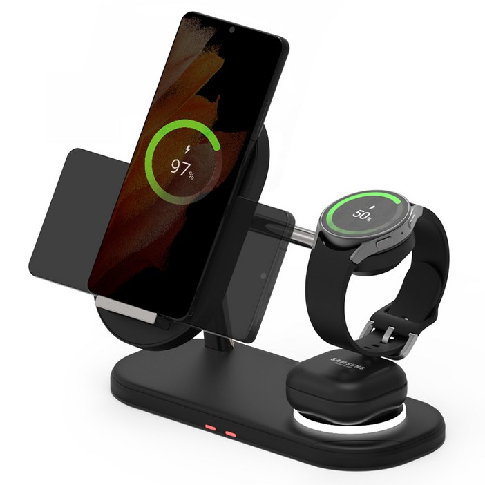 바우아토 맥브리즈 3in1 듀얼 코일 고속 무선충전기 거치대 갤럭시 호환, 미드나잇블랙, 1개, 미드나잇블랙, 1개