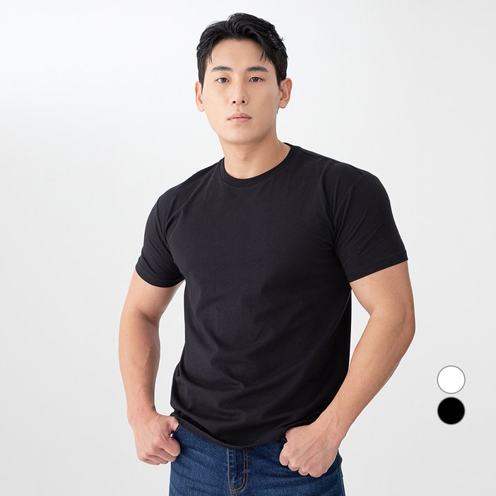 캐럿 남성용 프리미엄 고밀도 코튼 스판 슬림 머슬핏 반팔 티셔츠