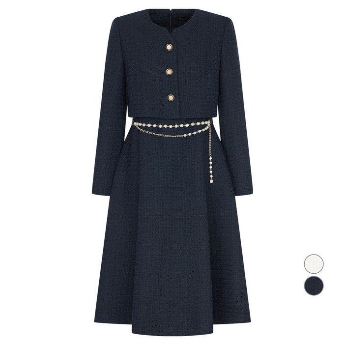 케네스레이디 여성용 진주 벨트 트위드 원피스