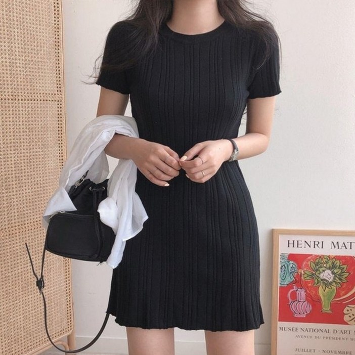 비비에모 레나 잔골지 슬림핏 반소매 미니 원피스 10569