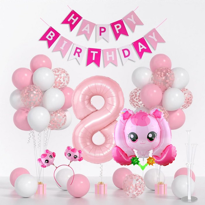 뷰라뷰 캐릭터 생일파티 풍선 세트, A.캐치 티니핑 하츄핑 숫자8, 1세트