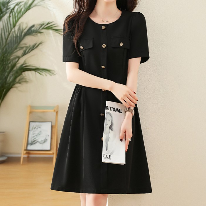 페이퍼먼츠 골드 버튼 A라인 원피스 10400 빅사이즈 포함