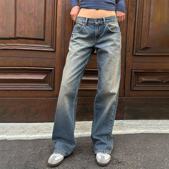 닷이프 여성용 로아 로우라이즈 와이드 데님팬츠