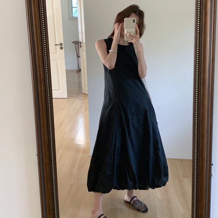 스테인 나이롱 벌룬 바스락 나시 롱 원피스