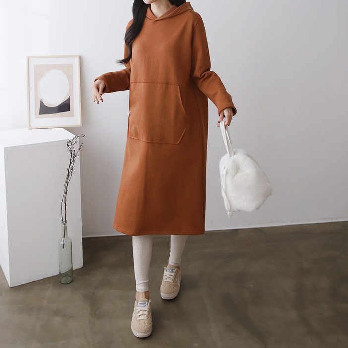 아이엠수 기모 후드 원피스