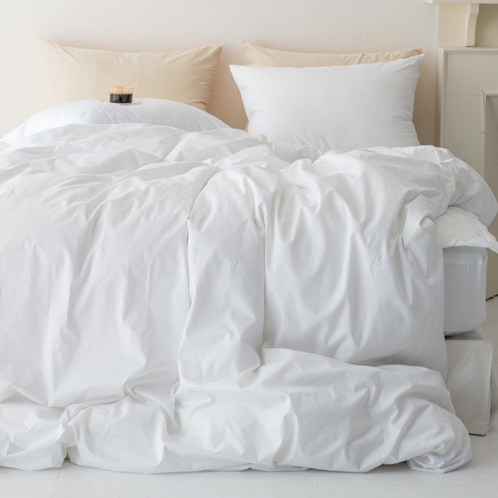 네모라인 국내제조 튼튼한 40수 트윌 피부에 순한 스마일 사계절 순면 홑 이불커버, 화이트