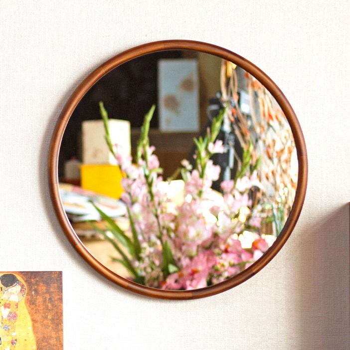 서운아트 브라운 라운딩 원목 원형 벽거울 3size