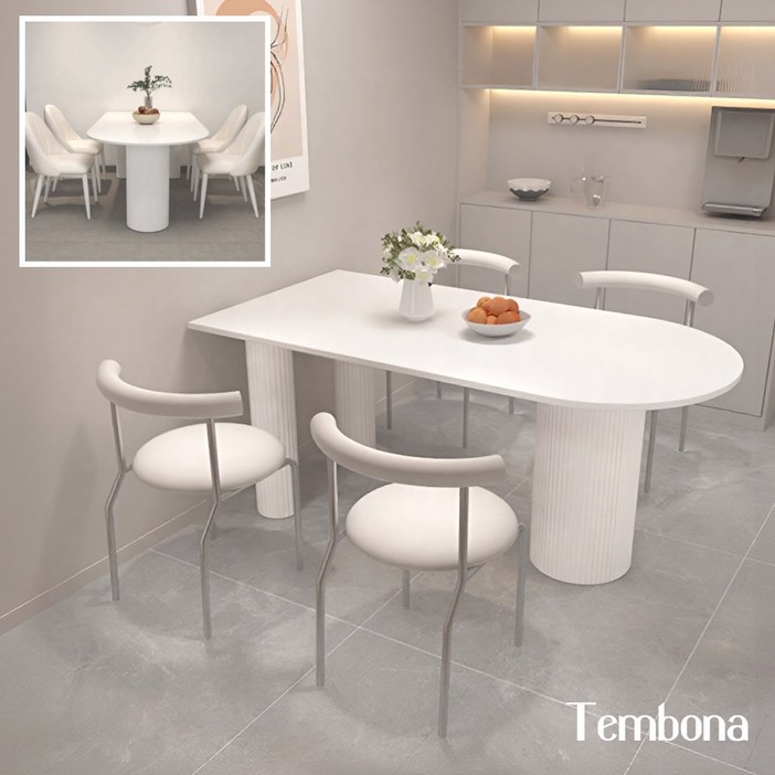 템보나 4인용 식탁 세트 템바보드 테이블 카페 아일랜드 반원 탁자 라운드 다이닝 의자포함, 12.160x80x75cmC의자4개