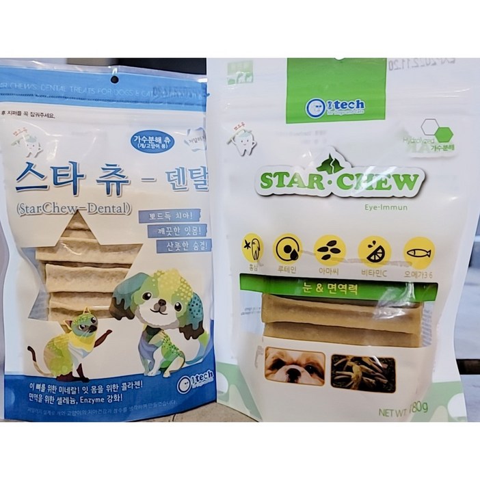 (아이테크)무료배송 6개묶음 행사 스타츄 덴톨,이아이(눈면역)가수분해 츄(180g) 스틱