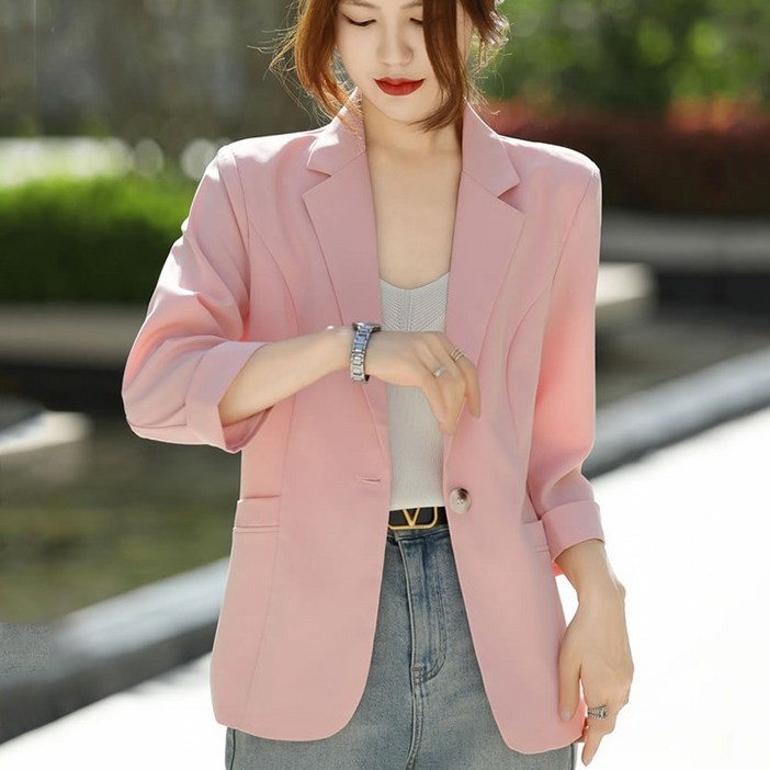 여름 얇은 린넨 여성 캐주얼 정장 재킷 루즈핏 시원한 세미정장 날씬해 보이는 슬림핏 자외선 차단 9부 소매 상의