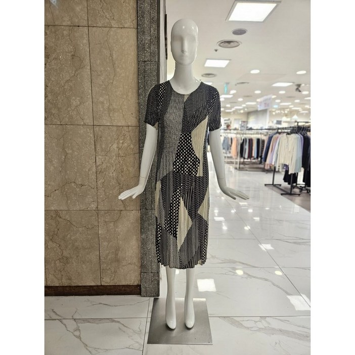 [밸리걸] 기하학 린넨 주름 반팔 원피스 (228970)